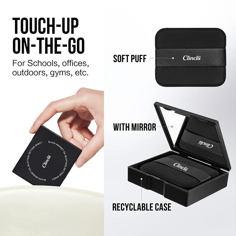Clinclii portable makeup compact with mirror and puff for gentle shine control