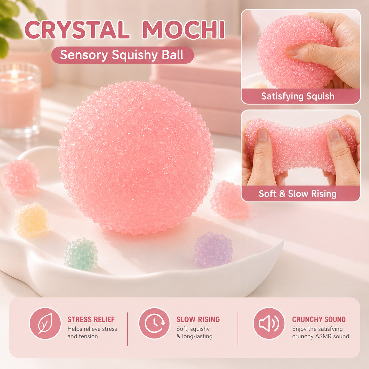 Creator Exclusive – Handmade Crystal Mochi Dumpling Squishy, Soft Silicone Sensory Fidget Toy for Stress Relief, Anxiety & ADHD, Teen Gift – Free Shipping