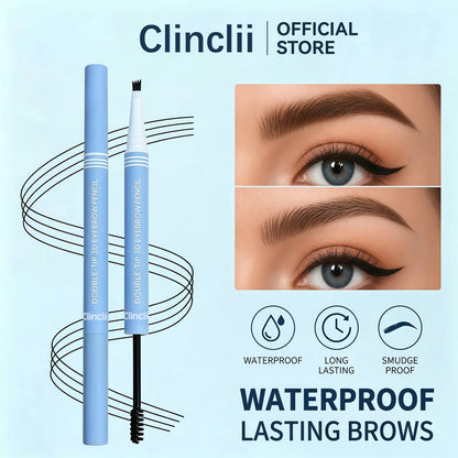 Waterproof 2-in-1 Micro-Fork Eyebrow Pen & Tinted Brow Gel – Natural Hair-Like Strokes with Shaping Brush