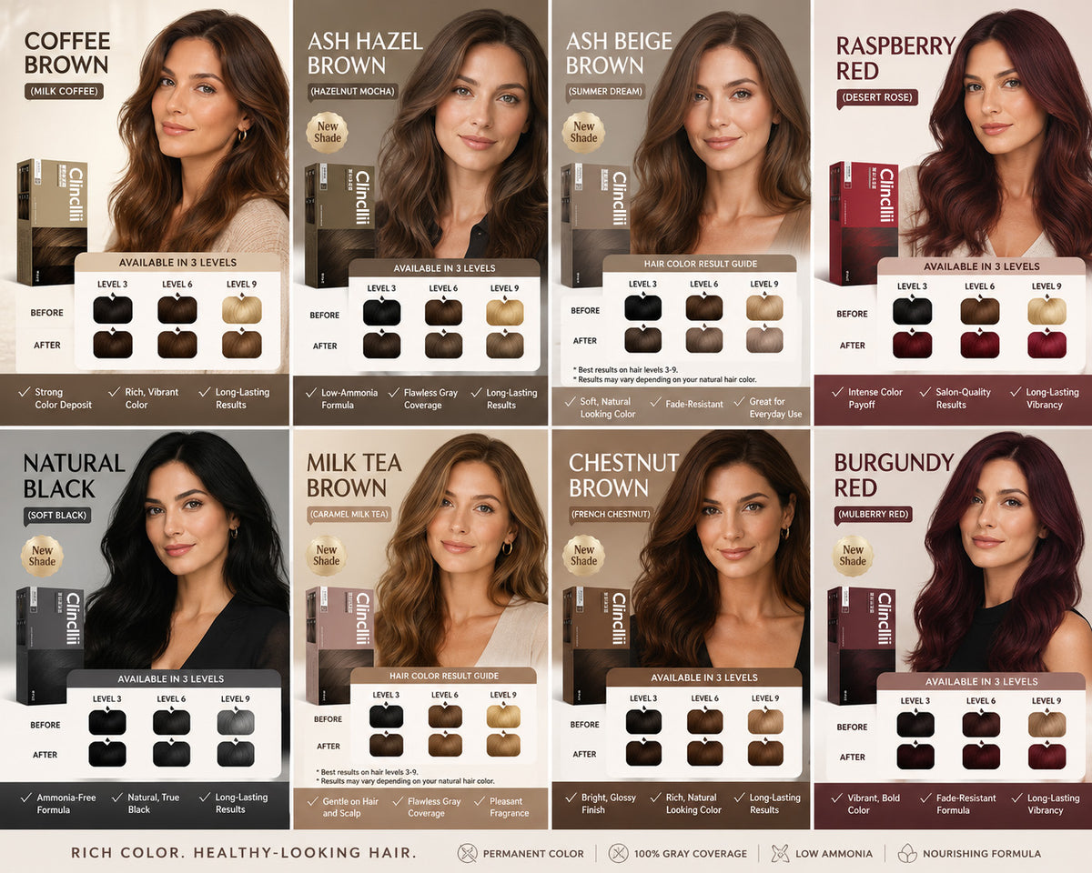 Clinclii ammonia-free botanical hair color gel-cream shade guide for Western beauty shoppers
