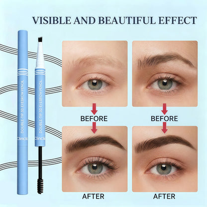 Waterproof 2-in-1 Micro-Fork Eyebrow Pen & Tinted Brow Gel – Natural Hair-Like Strokes with Shaping Brush