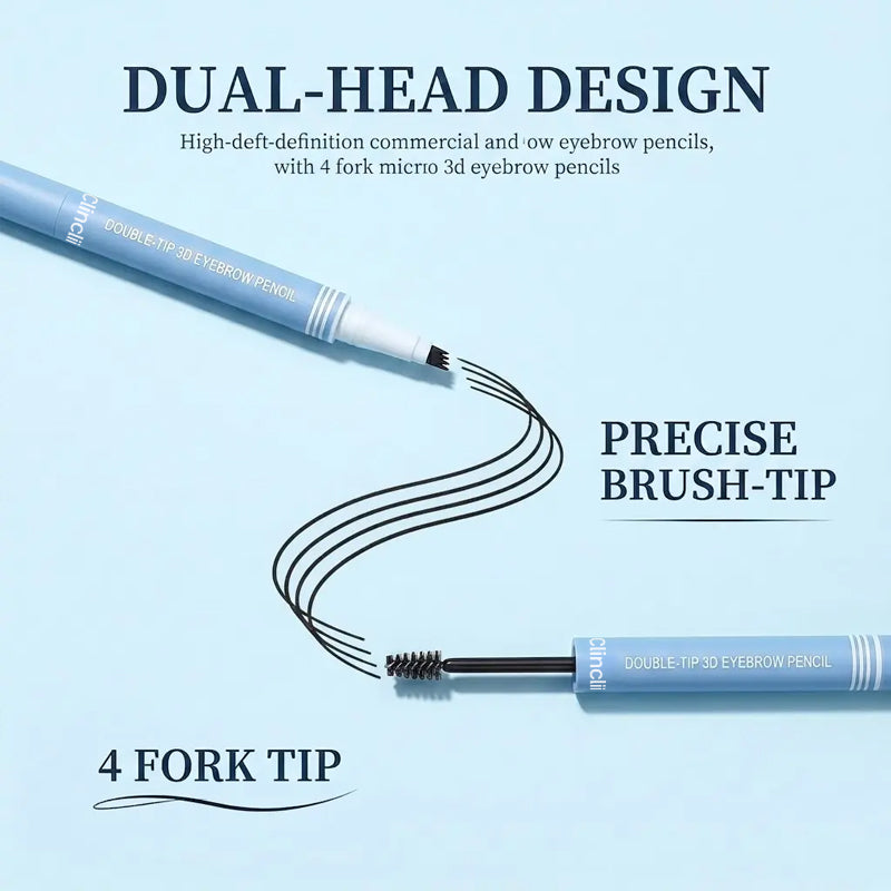 Waterproof 2-in-1 Micro-Fork Eyebrow Pen & Tinted Brow Gel – Natural Hair-Like Strokes with Shaping Brush