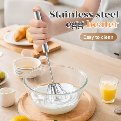 Stainless Steel Hand Push Rotary Whisk, Semi-Automatic Egg Beater for Cooking, Mixing & Baking