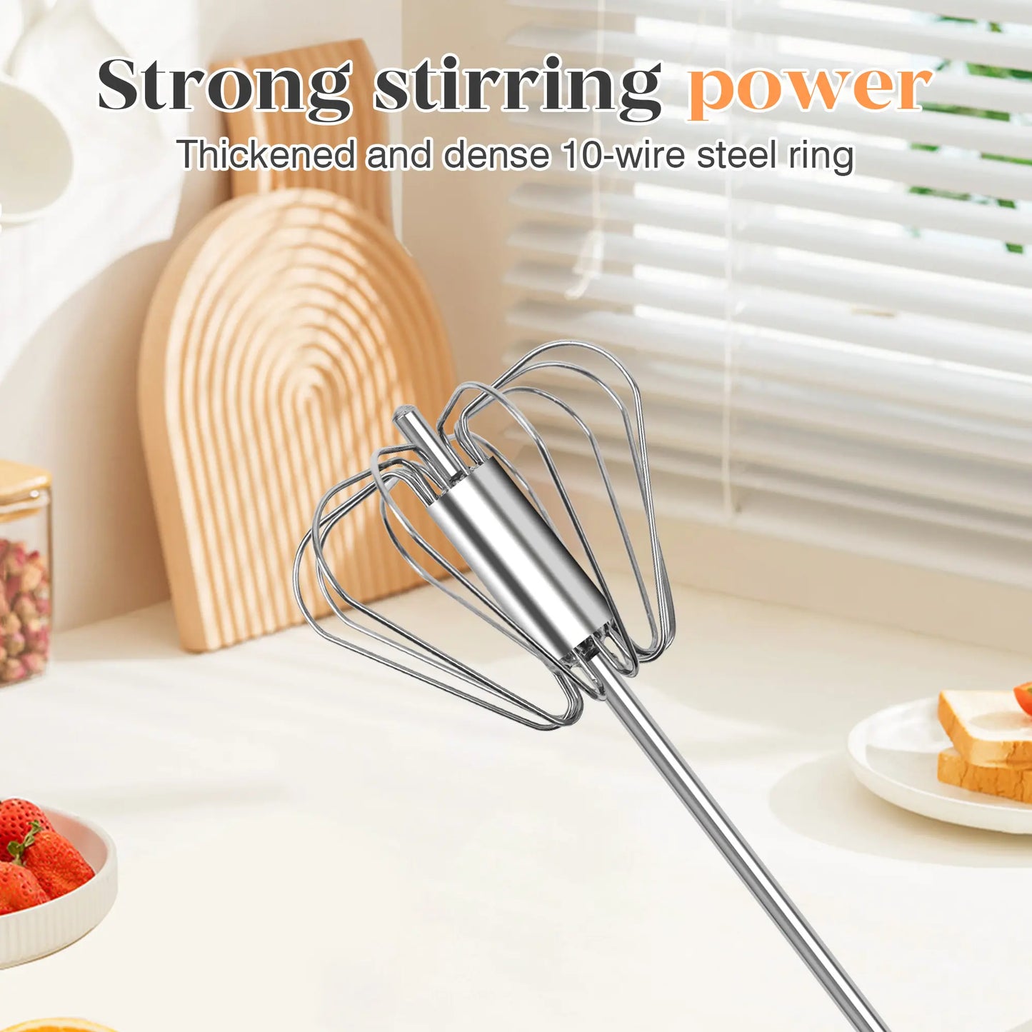 Stainless Steel Hand Push Rotary Whisk, Semi-Automatic Egg Beater for Cooking, Mixing & Baking