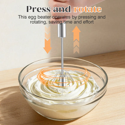 Stainless Steel Hand Push Rotary Whisk, Semi-Automatic Egg Beater for Cooking, Mixing & Baking