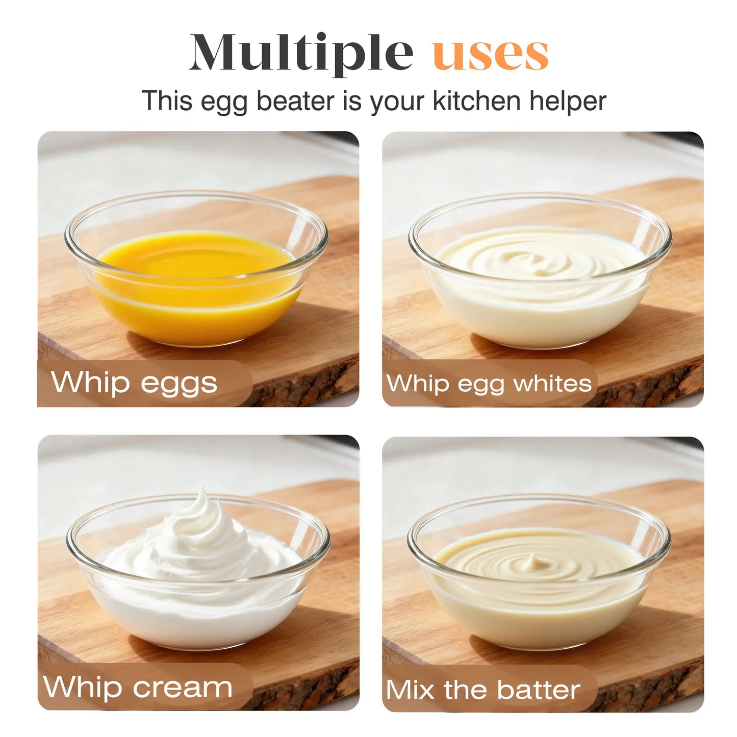 Stainless Steel Hand Push Rotary Whisk, Semi-Automatic Egg Beater for Cooking, Mixing & Baking