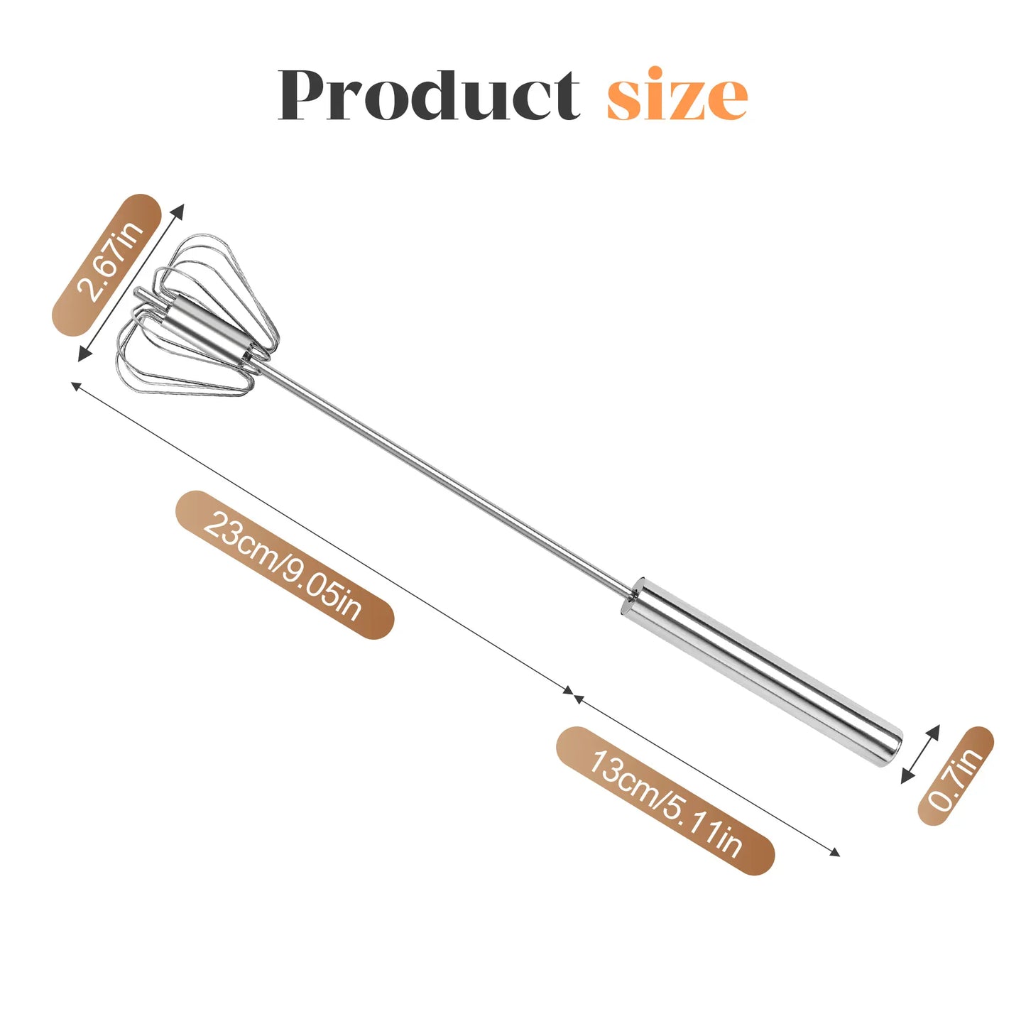 Stainless Steel Hand Push Rotary Whisk, Semi-Automatic Egg Beater for Cooking, Mixing & Baking