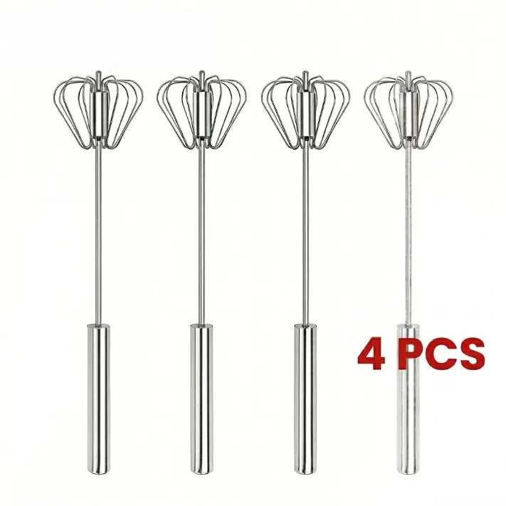 Stainless Steel Hand Push Rotary Whisk, Semi-Automatic Egg Beater for Cooking, Mixing & Baking