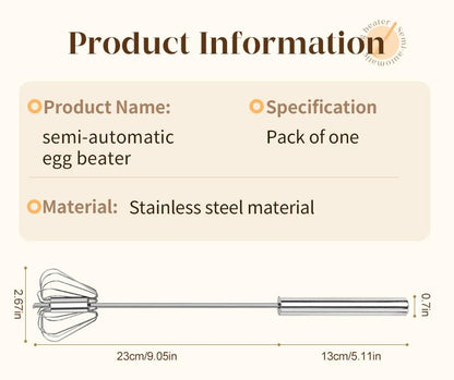 Stainless Steel Hand Push Rotary Whisk, Semi-Automatic Egg Beater for Cooking, Mixing & Baking