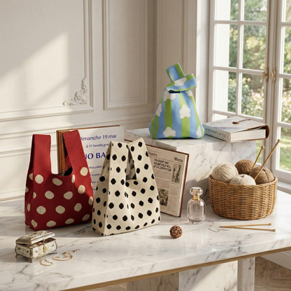 Premium Knitted Wedding Favor Tote | Large Capacity Artisan Gift Pouch for Bridesmaids & Guests